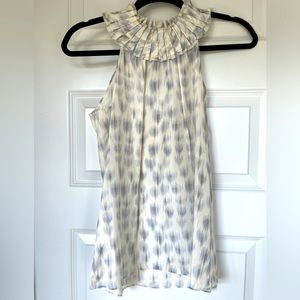 Ann Taylor 100% silk tank sz 2 Small blouse white blue unlined no zipper collar
